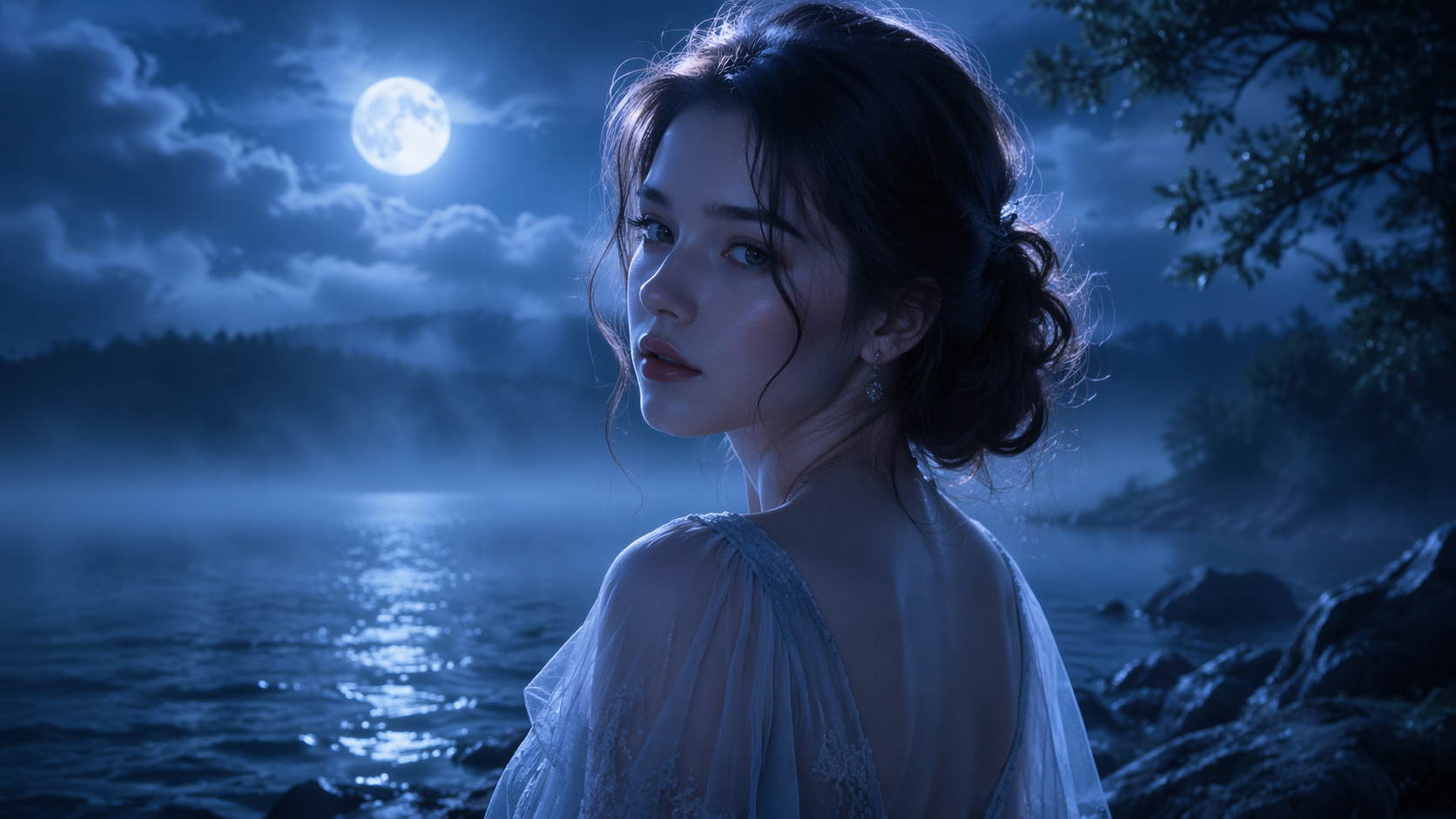 Dreamina AI moonlight filter prompt halimbawa 1: Blue Moonlight Portrait