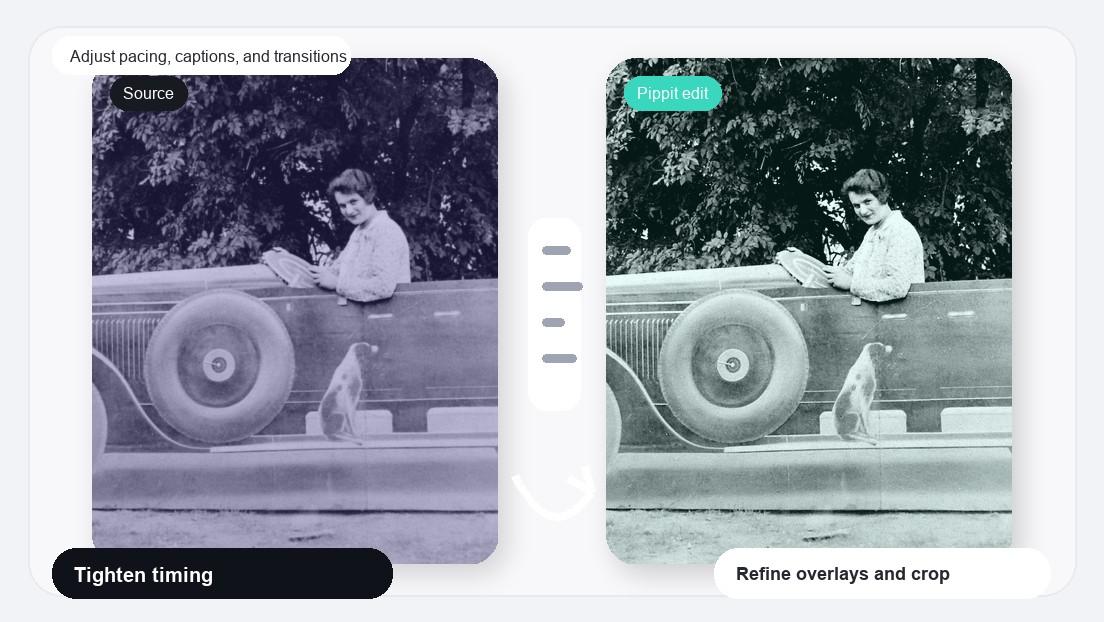 3 Photos Edit Video Maker realistic image for adjust pacing, captions, and transitions
