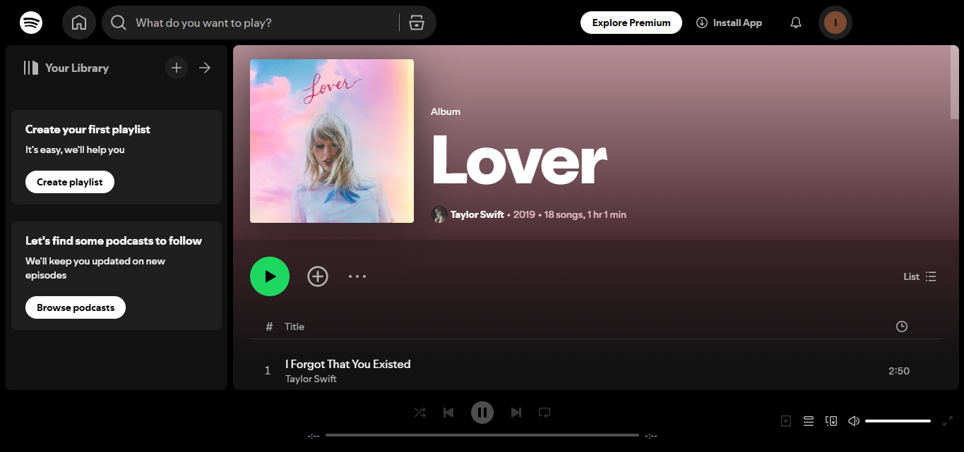 Lover de Taylor Swift - répertorié parmi les flux d'albums les plus sur Spotify