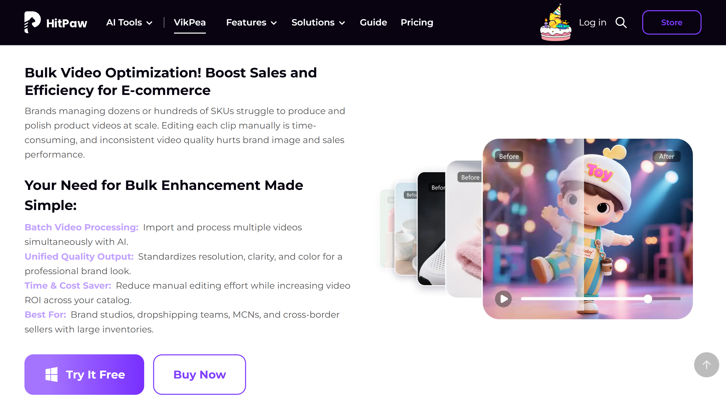 Oberfläche von HitPaw – ein weiterer kostenloser E-Commerce-Videoeditor.