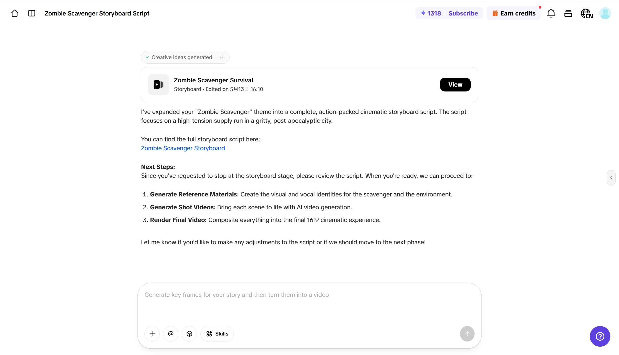 Review the generated storyboard script