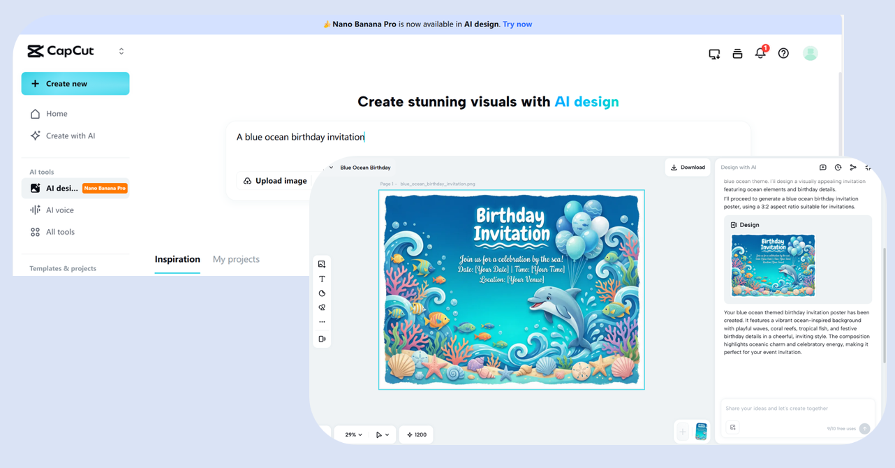 Geben Sie Ihre Idee ein, um mit KI-Design zu erstellen