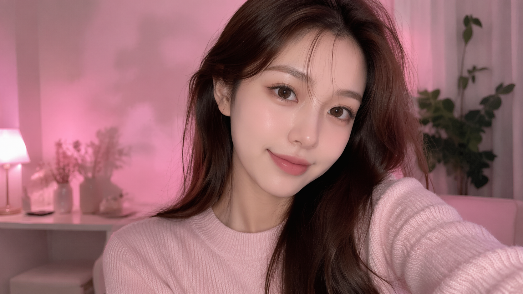 Exemplo de prompt do filtro de maquiagem Dreamina Douyin 2: Clean Girl Pink Light