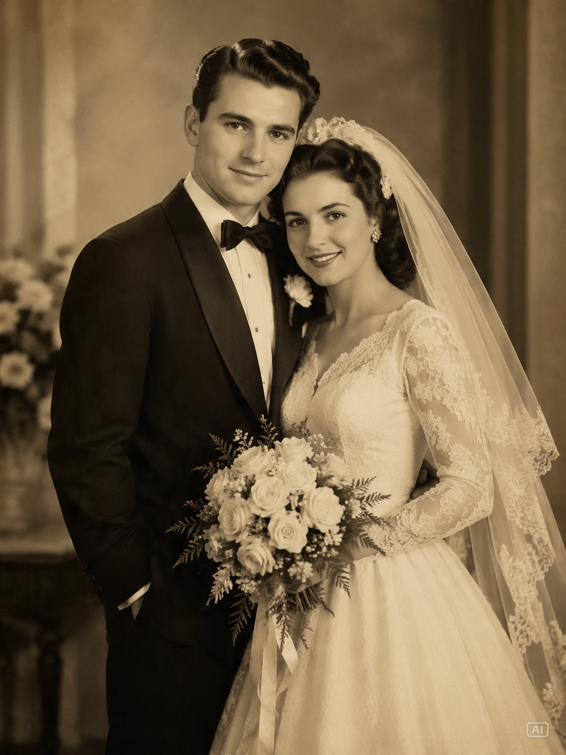Vintage wedding style portrait generated by Pippit