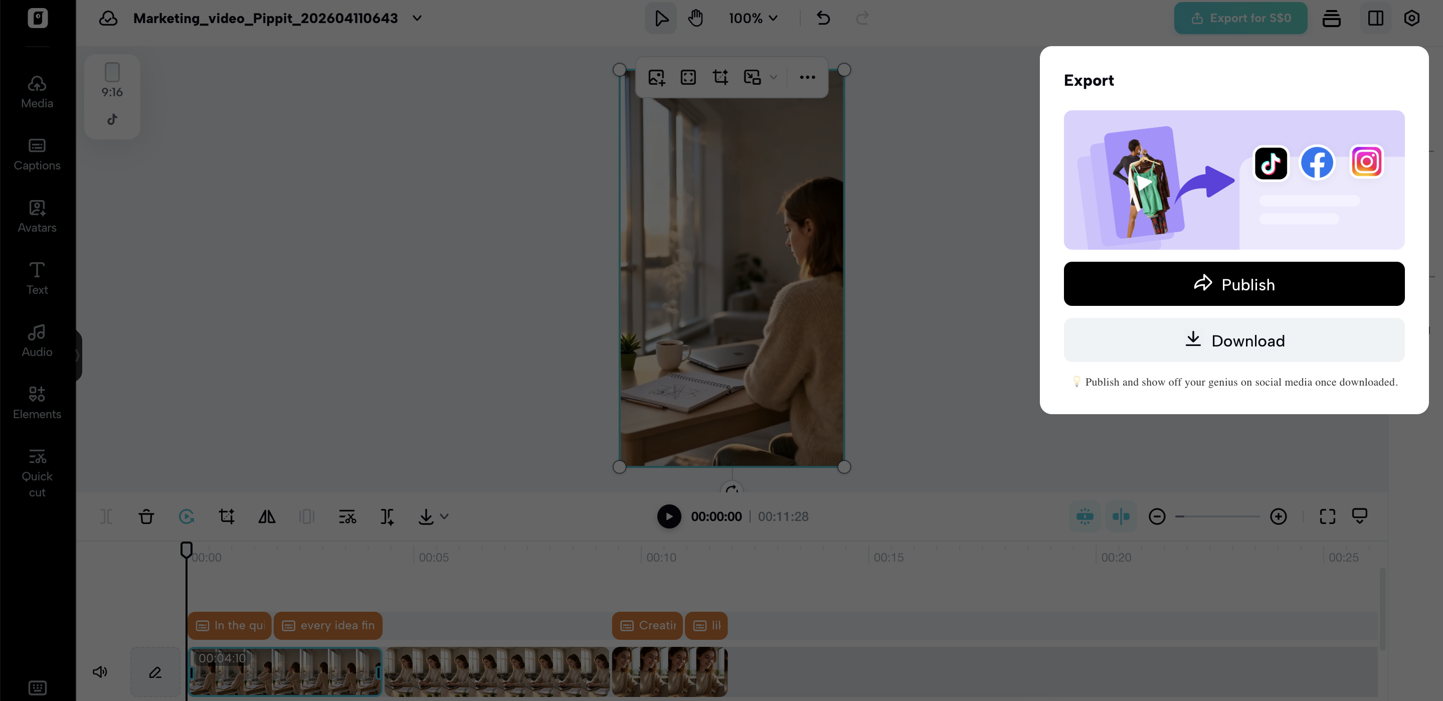 Export the video
