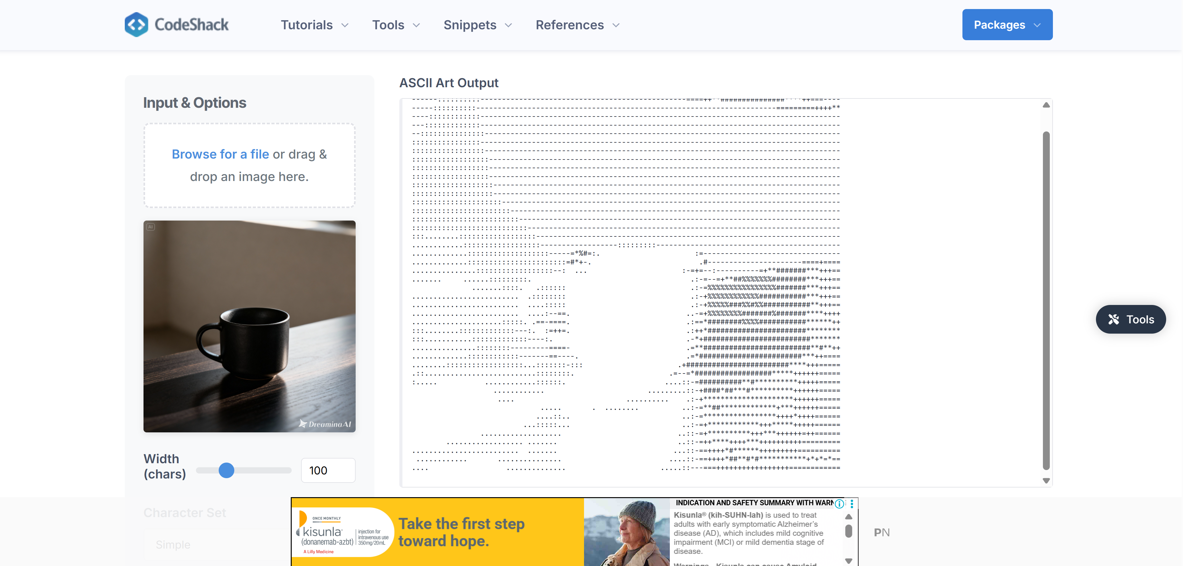 Codeshack.io Bild zu ASCII
