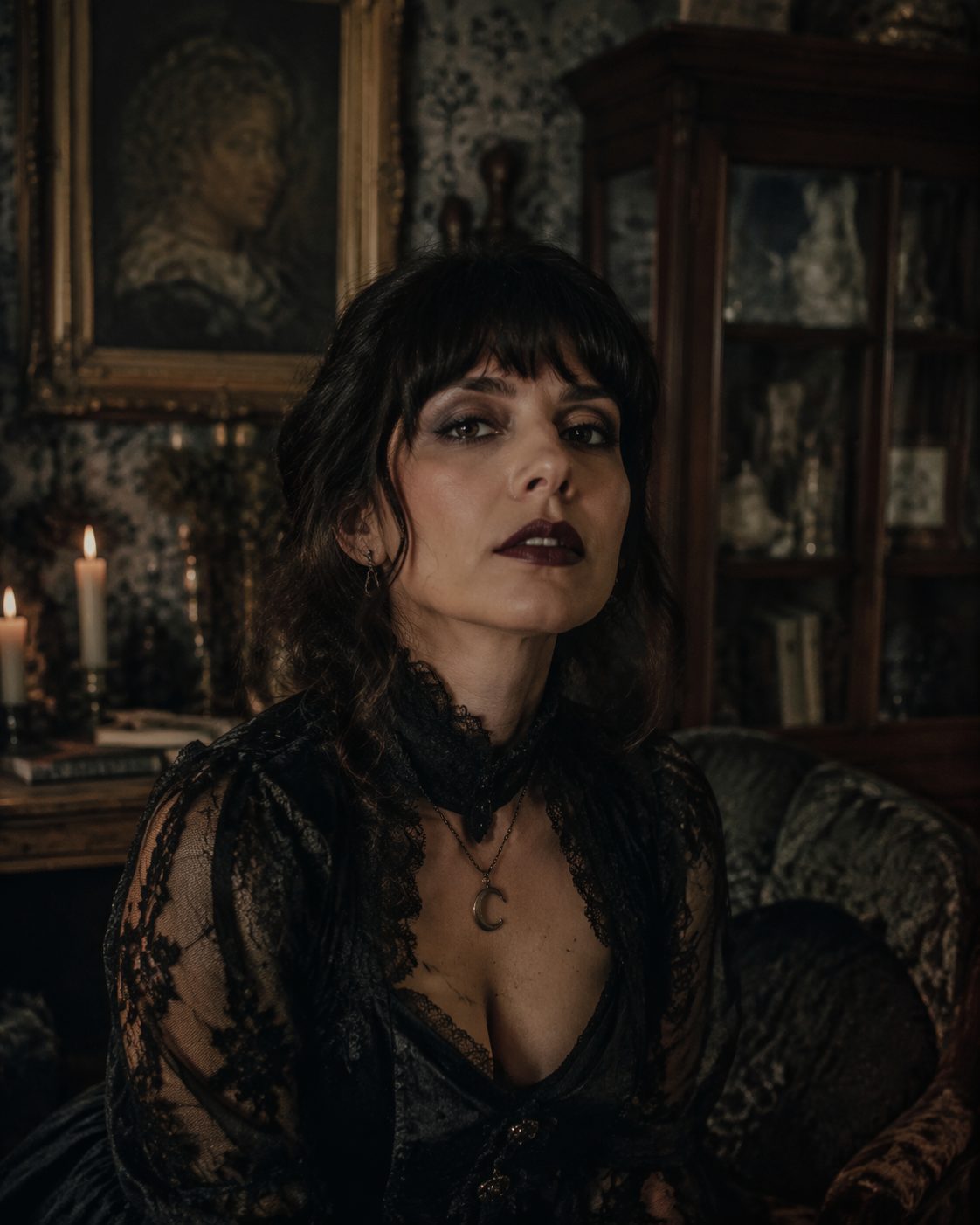 Dreamina AI whimsigoth filter prompt example 5: Candlelit Gothic Room