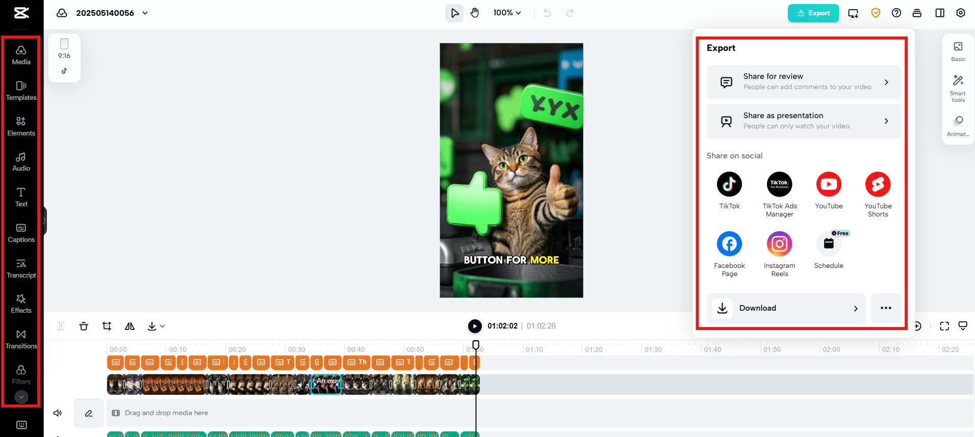 Export and share the video
