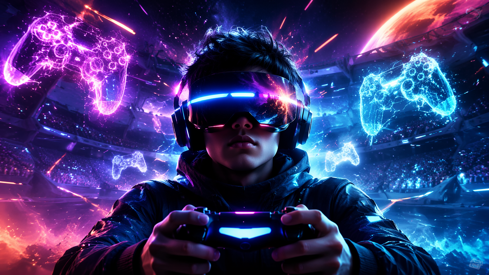 Dreamina AI gamer filter prompt example 4: Cyber Controller Scene