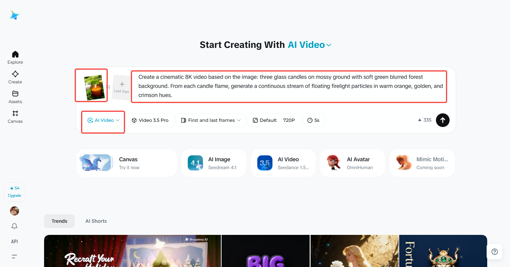 Åtkomst till "AI Video" -funktionen i Dreamina