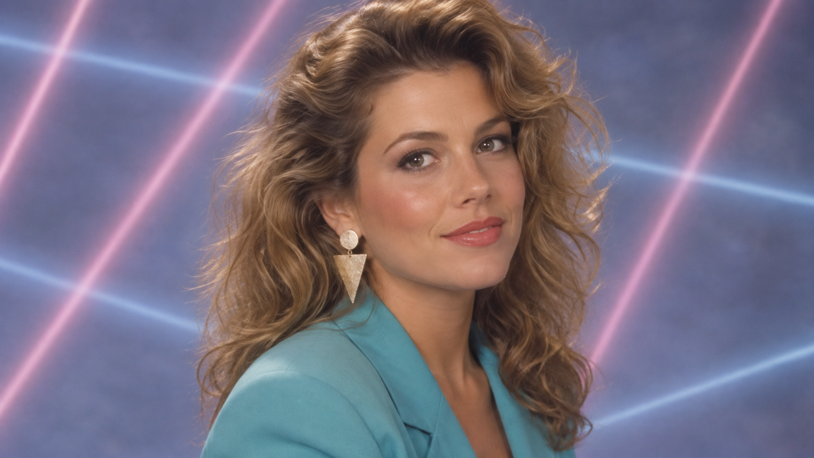Pastel yearbook portrait example for 80s look prompt girl