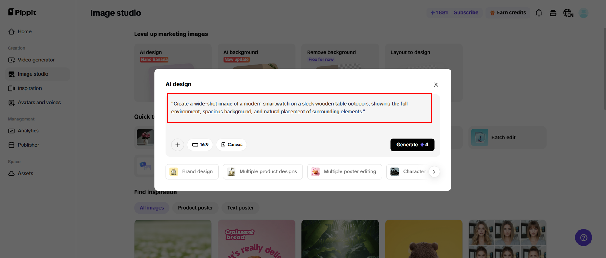 Masukkan prompt dan hasilkan