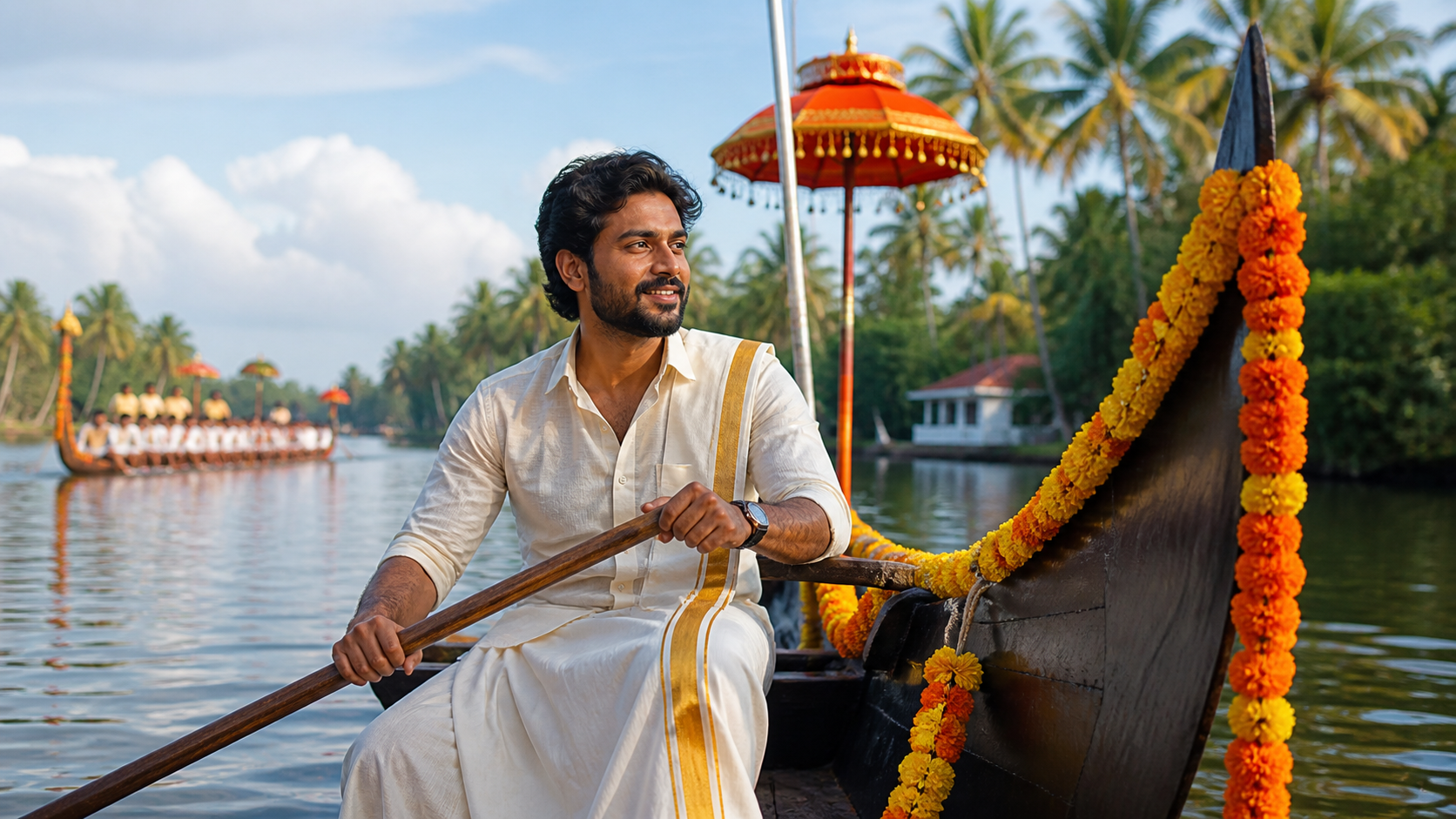 Onam Prompt for Boys — Pookalam Celebration Scene