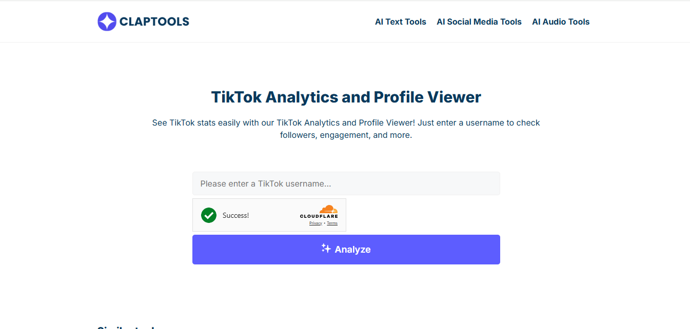 Claptoolsのインターフェース-人気のある無料のTikTok分析ツール