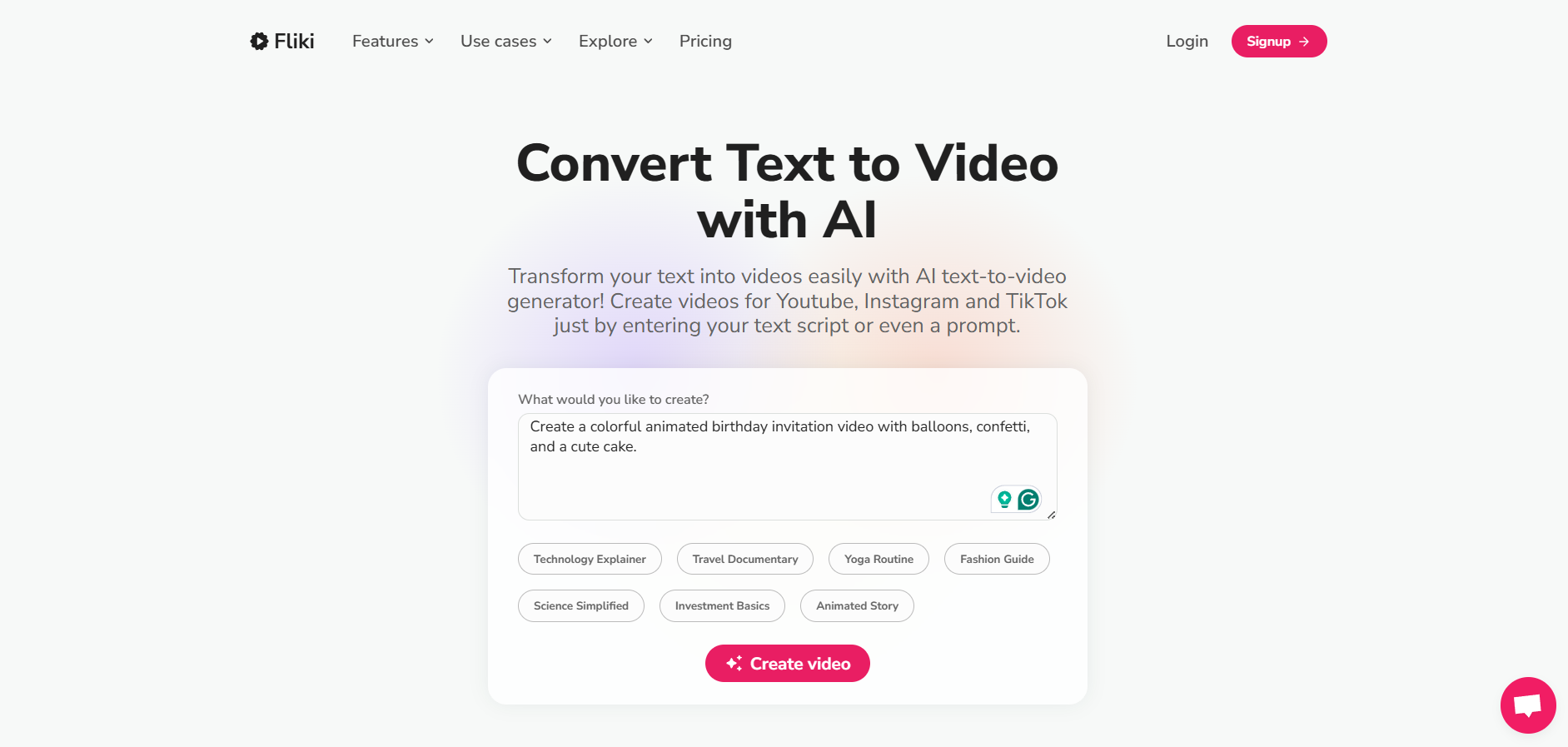 Escreva no prompt de texto para vídeo.