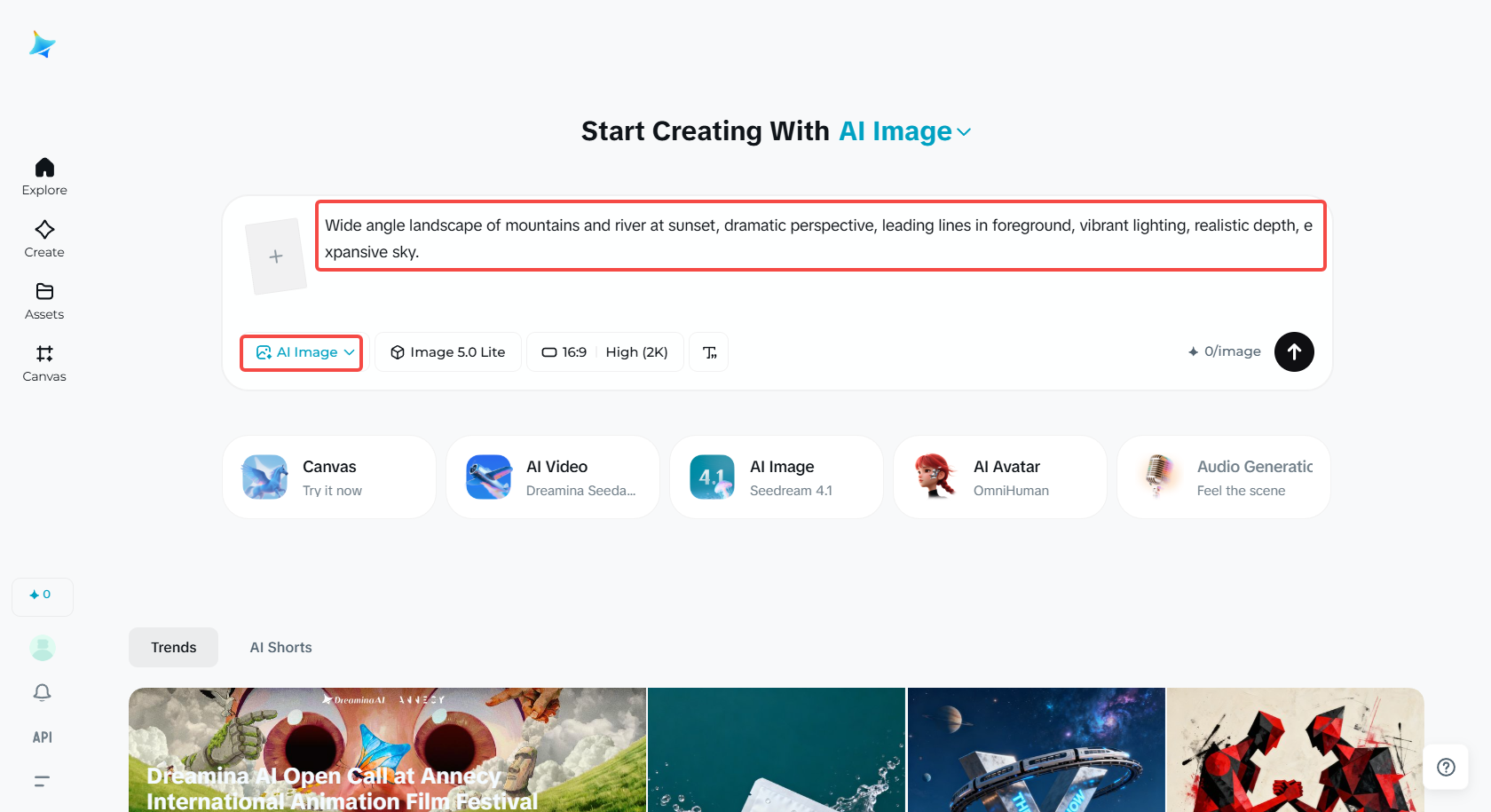 Introduceți ideea de imagine cu unghi larg în caseta de solicitare