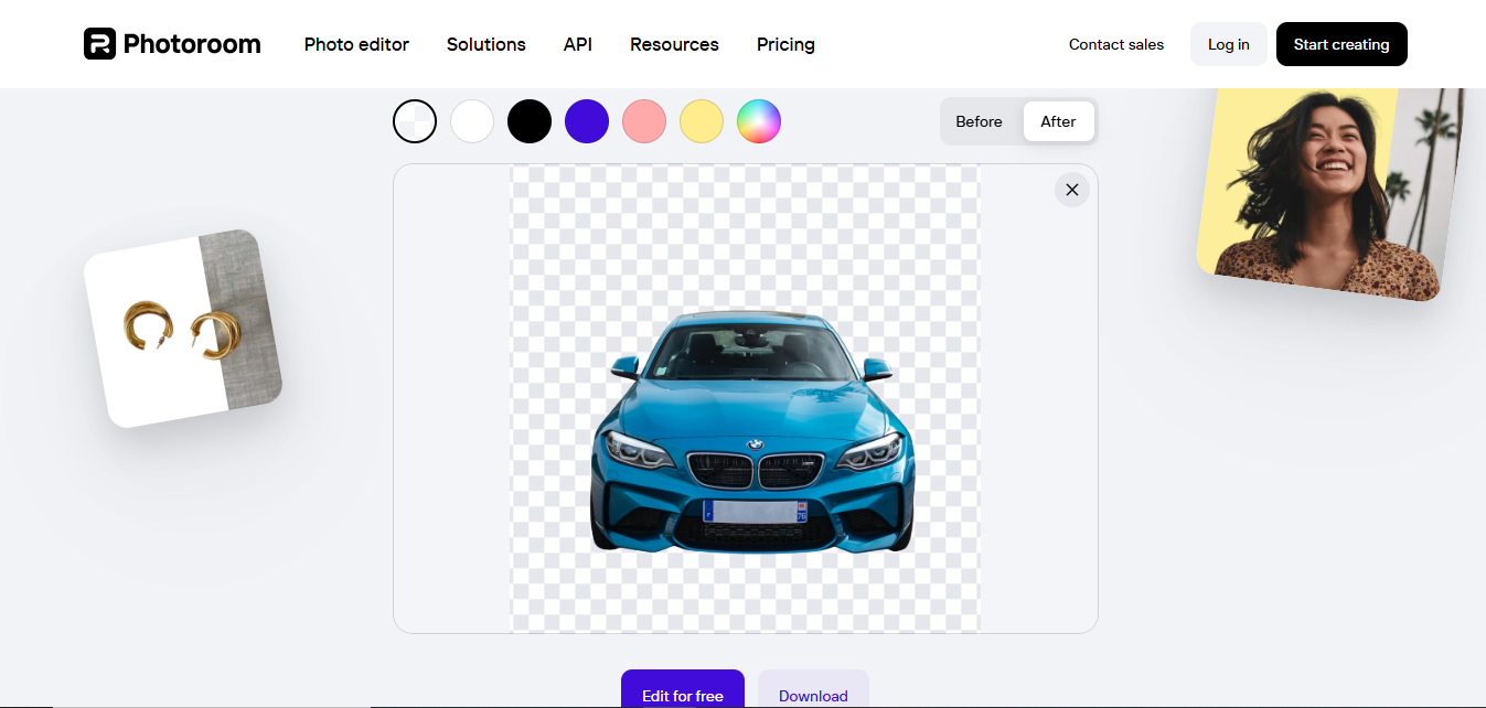 Photoroom 'un arayüzü - başka bir en iyi fotoğraf editörü çevrimiçi arka plan değiştirici