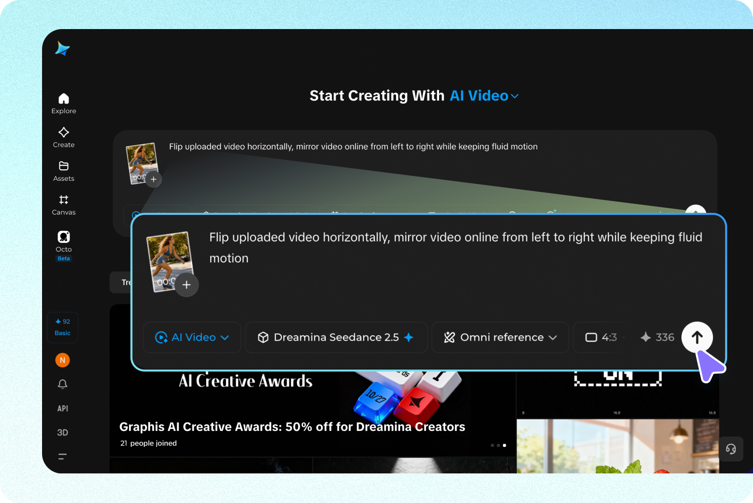 Upload video and add flip prompt