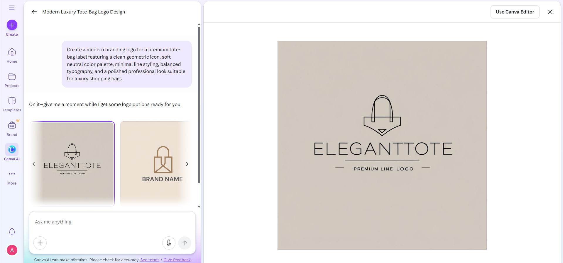Canva-Logo-Generator-Schnittstelle