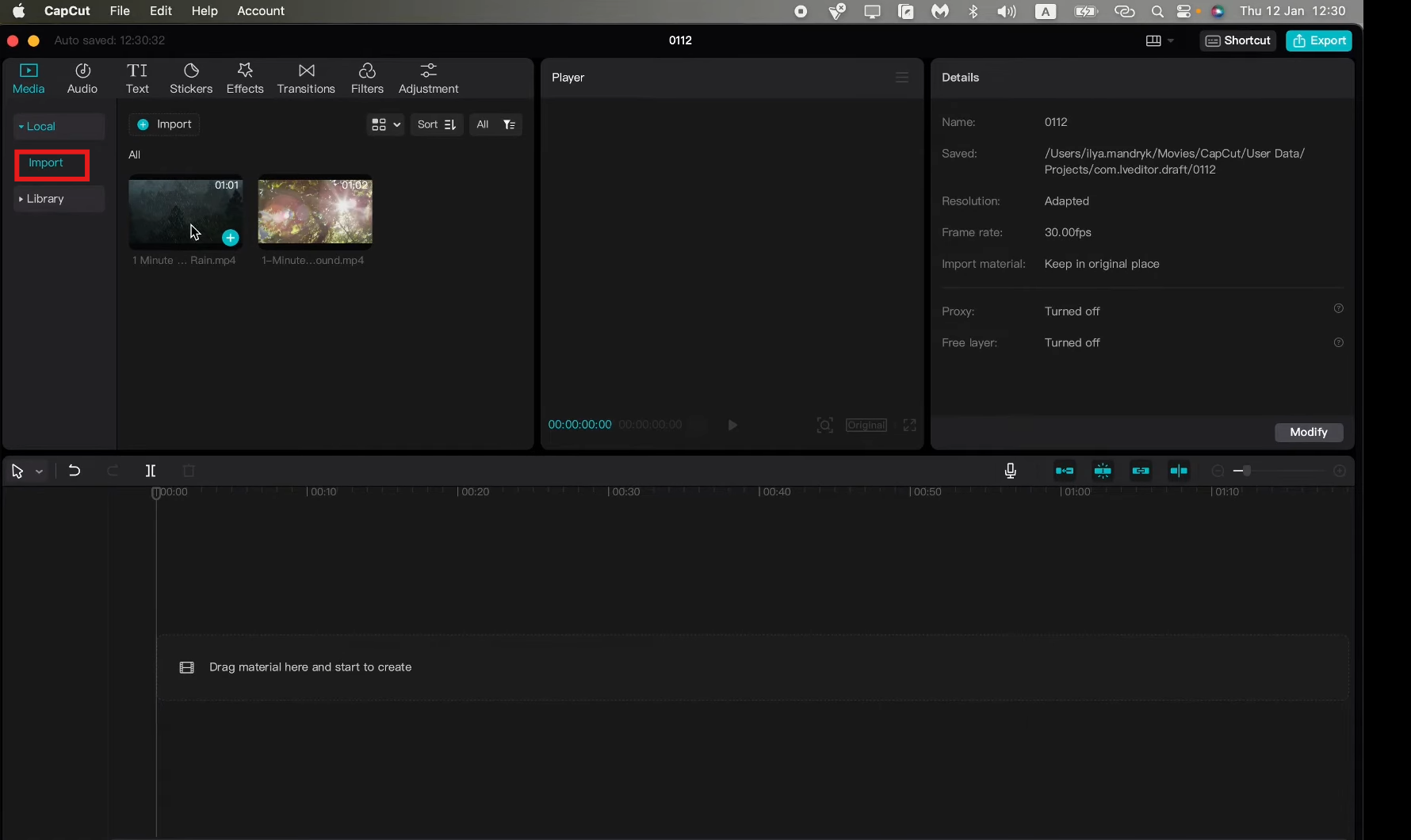 Importa video