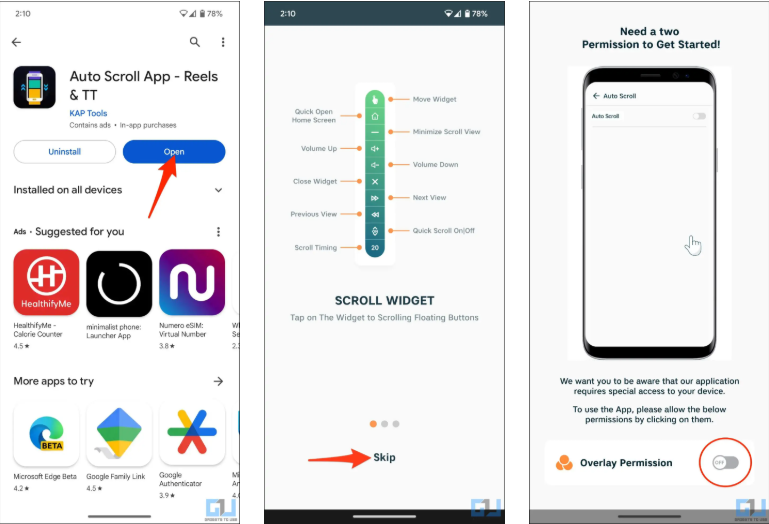 Montrant comment faire défiler automatiquement les rouleaux avec l'application de défilement automatique