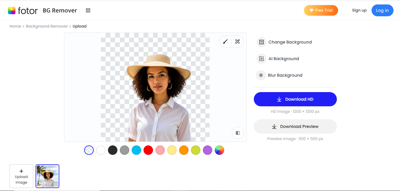 Fotor 'un arayüzü - çevrimiçi ücretsiz en iyi fotoğraf arka plan editörü
