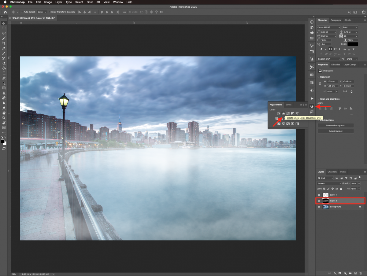 Add a levels adjustment layer