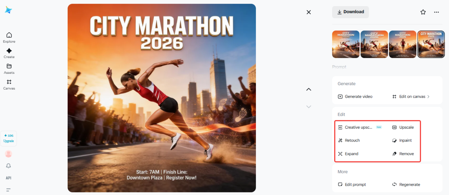 Bearbeitung und Verbesserung des Marathonläufer-Plakats in Dreamina
