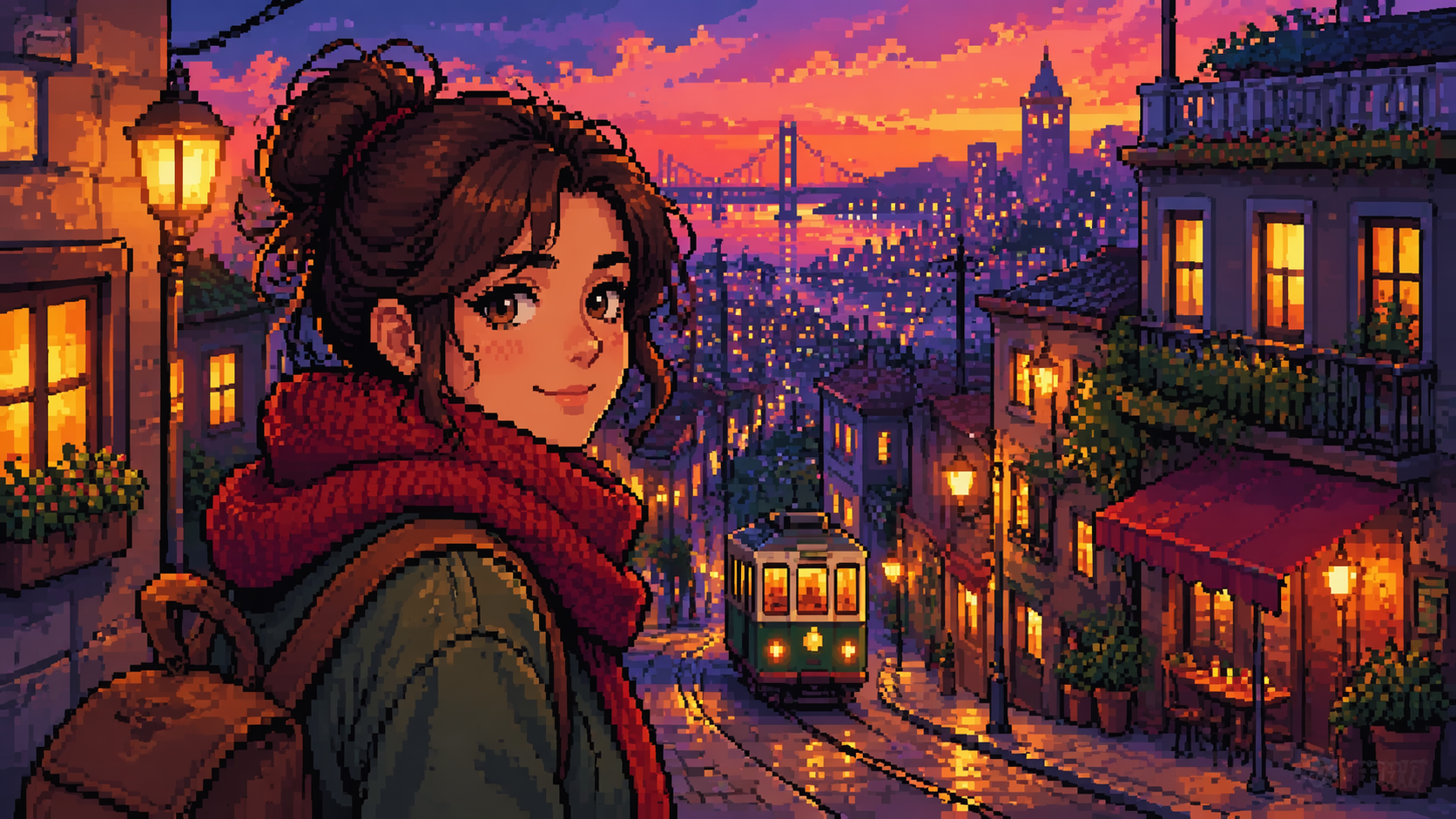 Dreamina pixel art filter prompt example 2: Cozy Pixel City Scene
