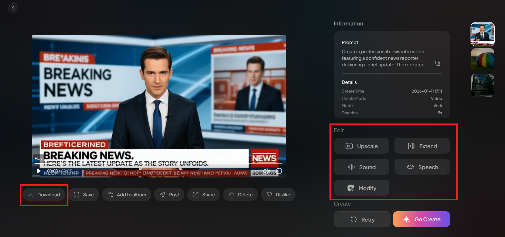 Anteprima, modifica e download