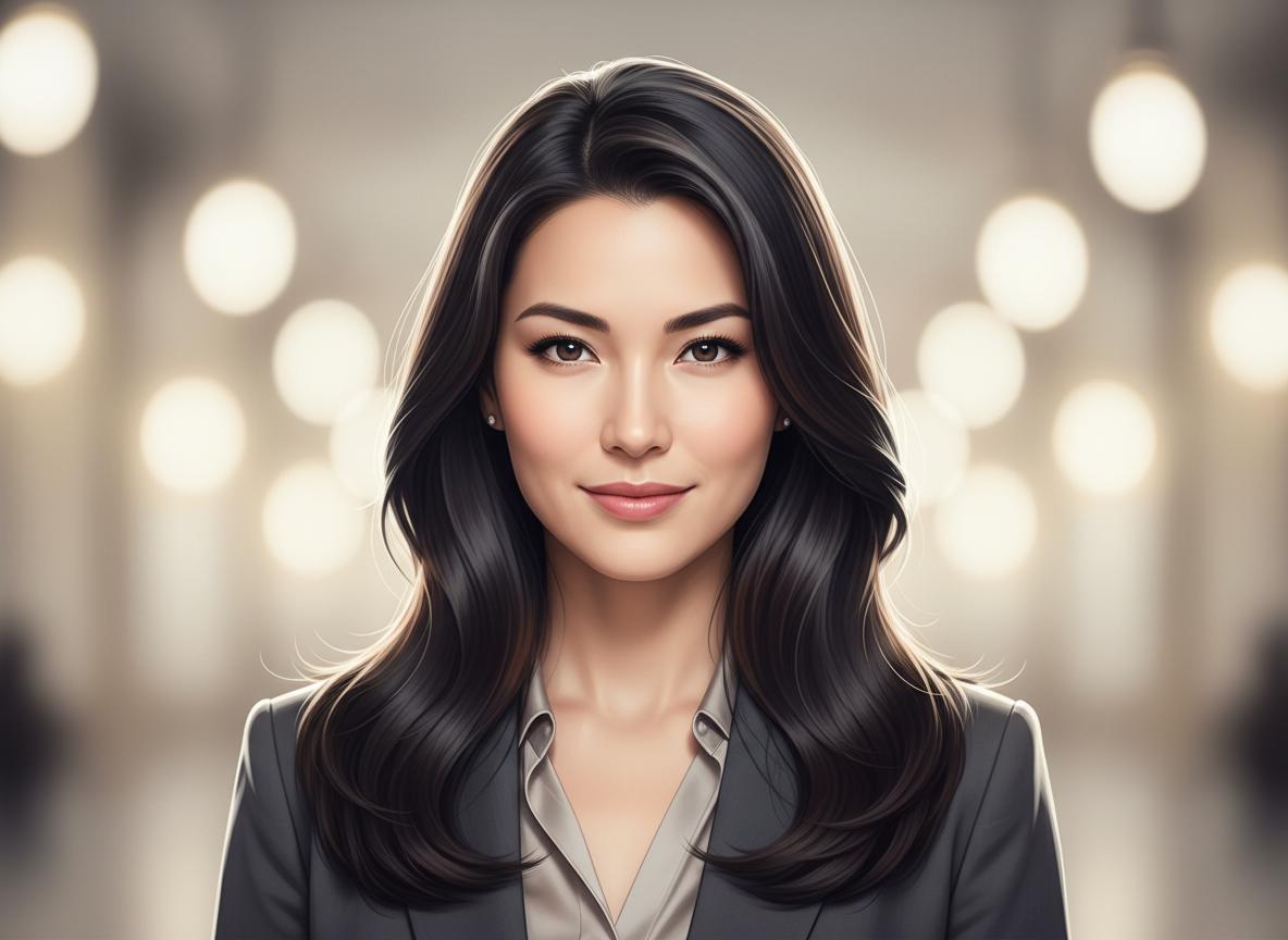 Head-and-shoulders AI avatar with creamy bokeh background and natural background blur, crisp hair edges, neutral studio lighting.