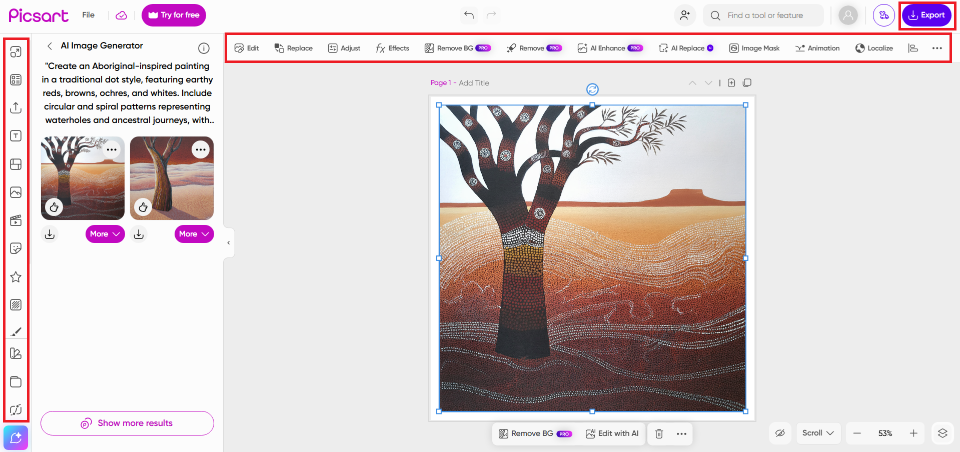 Edit and export your artwork