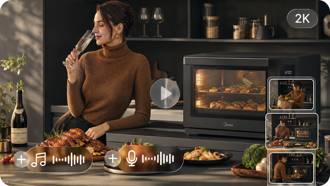 Anpassen von 2K-Videos mit nativem Stereo-Audio und Multi-Shots
