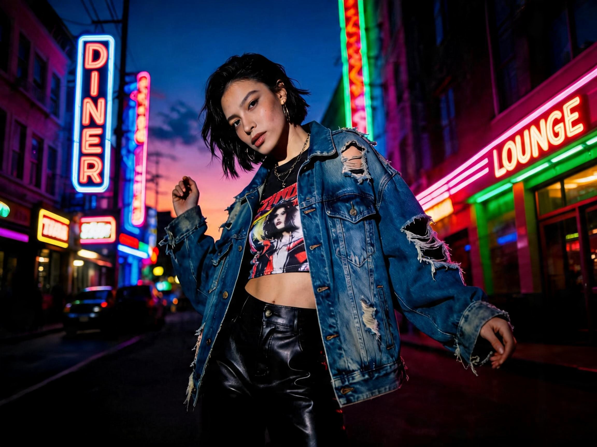 Prompt for a high-contrast street style portrait