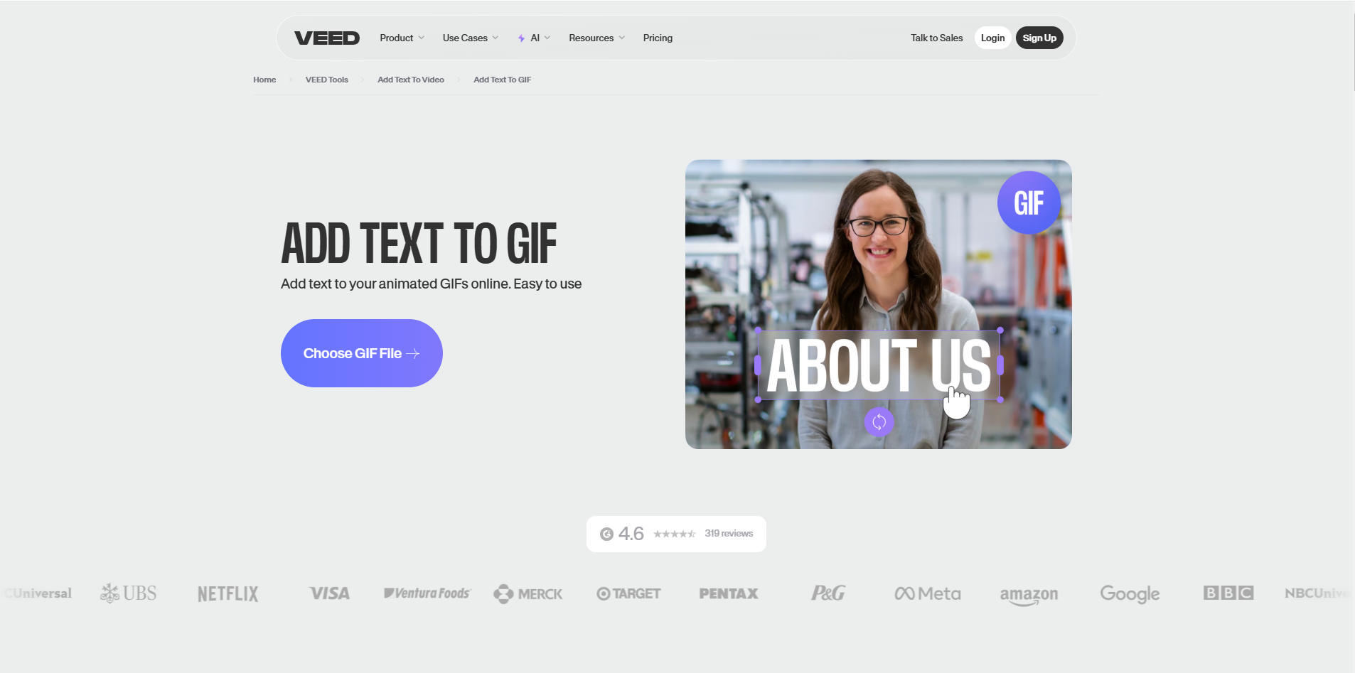 Interfész VEED.IO - felhasználóbarát eszköz a GIF-ekre való íráshoz