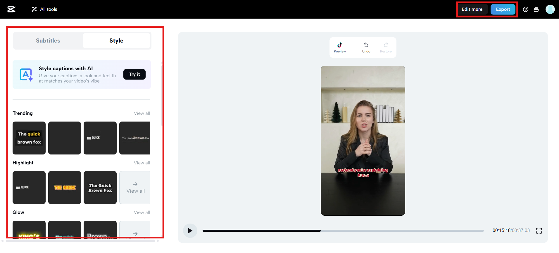 Choose a caption template and customize