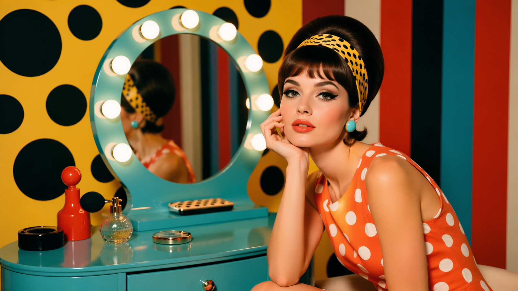 Dreamina 1960 필터 프롬프트 예 4: Pop Art Color Portrait