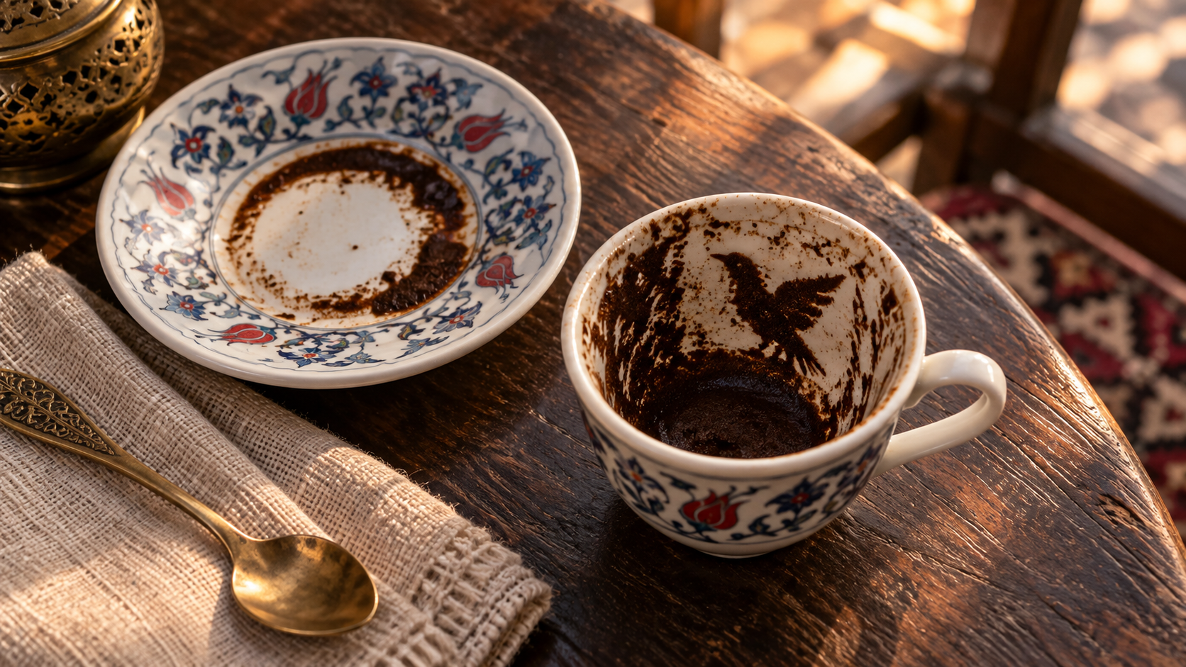 a culturally respectful Turkish coffee cup-reading experience built around clear photos of real grounds, careful symbol description, and entertainment-focused interpretation