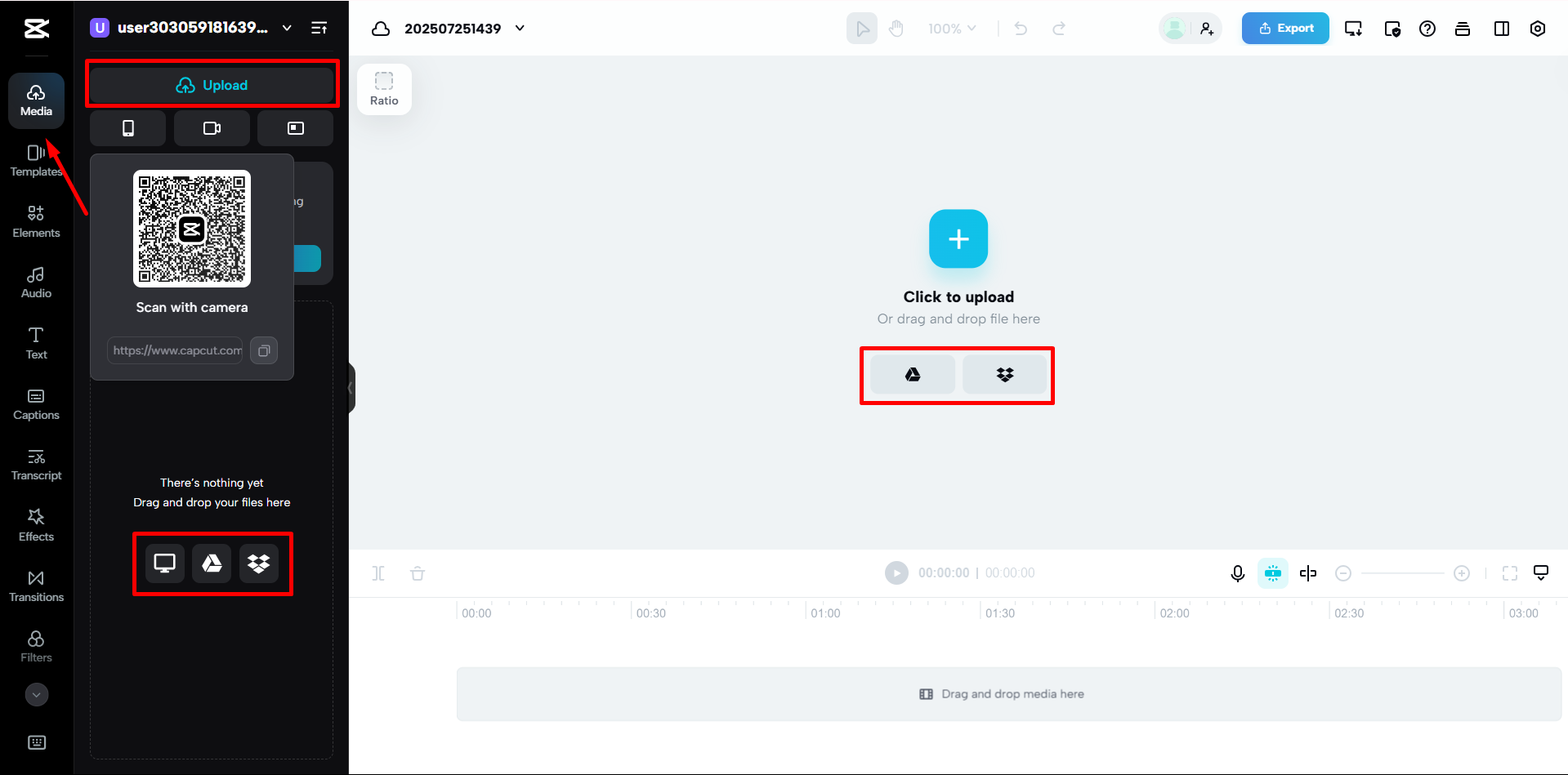 Carica il video nell'editor video online di CapCut