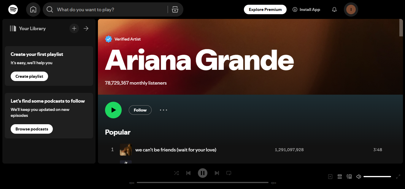 Ariana Grande - La personne la plus suivie sur Spotify dans la pop