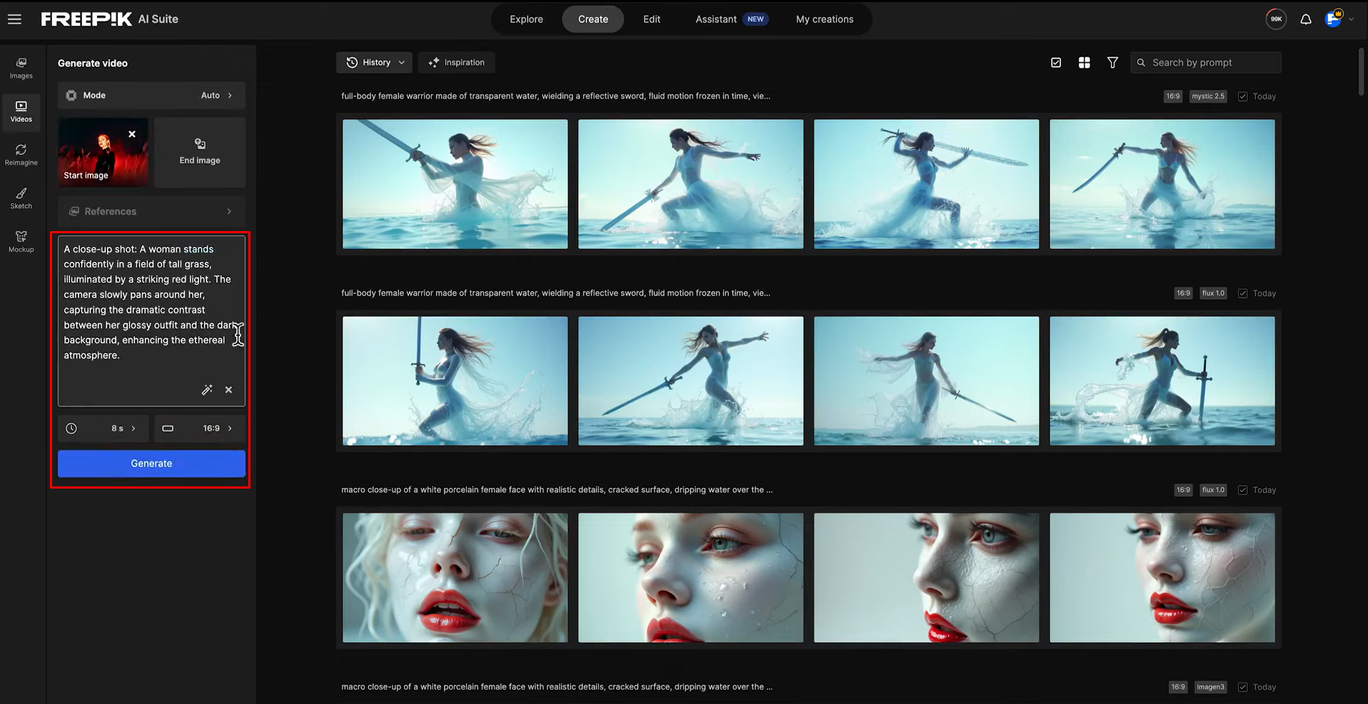 Adjusting video settings in the Freepik AI video generator