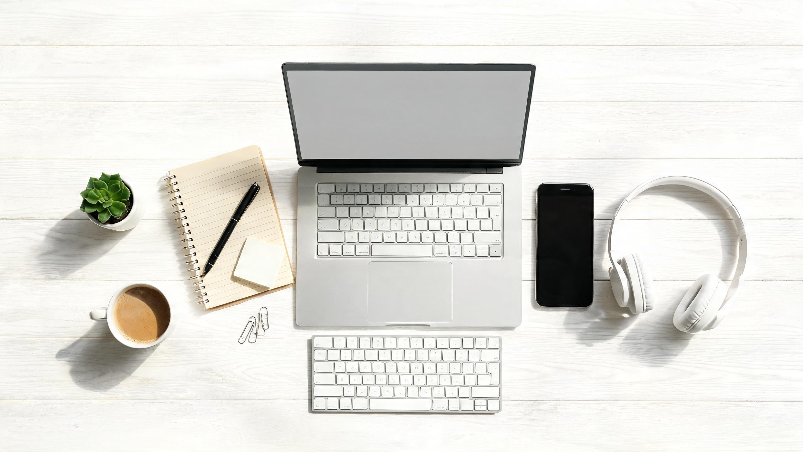 Workspace and desk flat lay