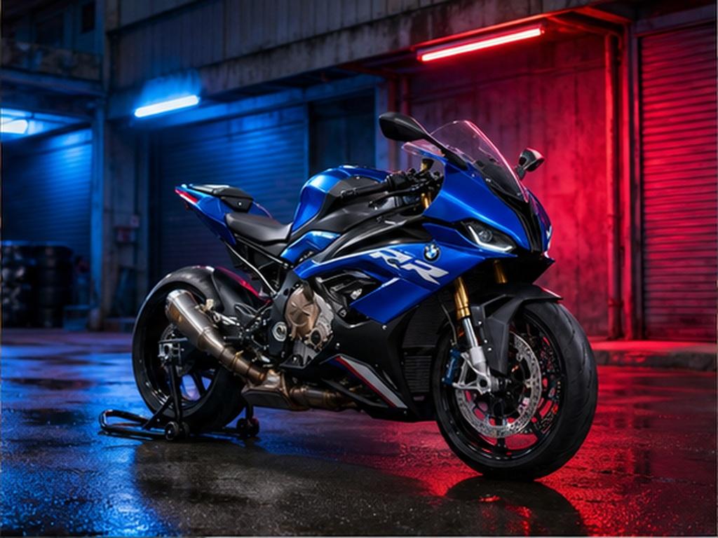 Gemini BMW S1000RR Basikal Prompts contoh segera 2 - Malam gudang neon