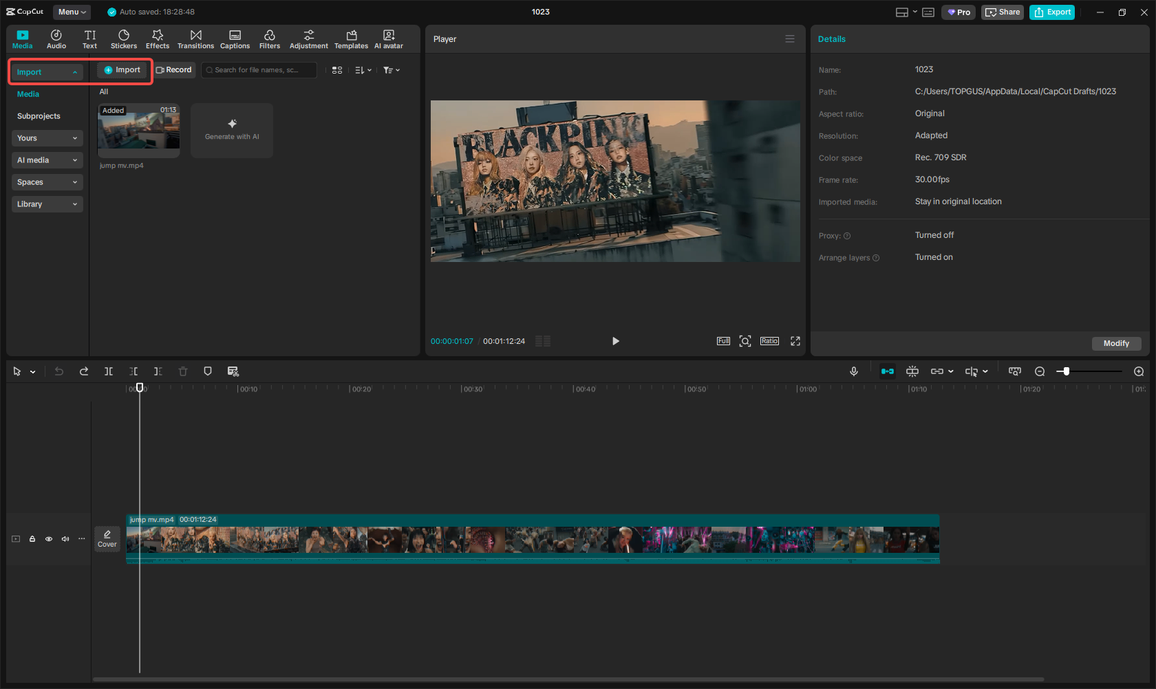 importare video di YouTube in capcut