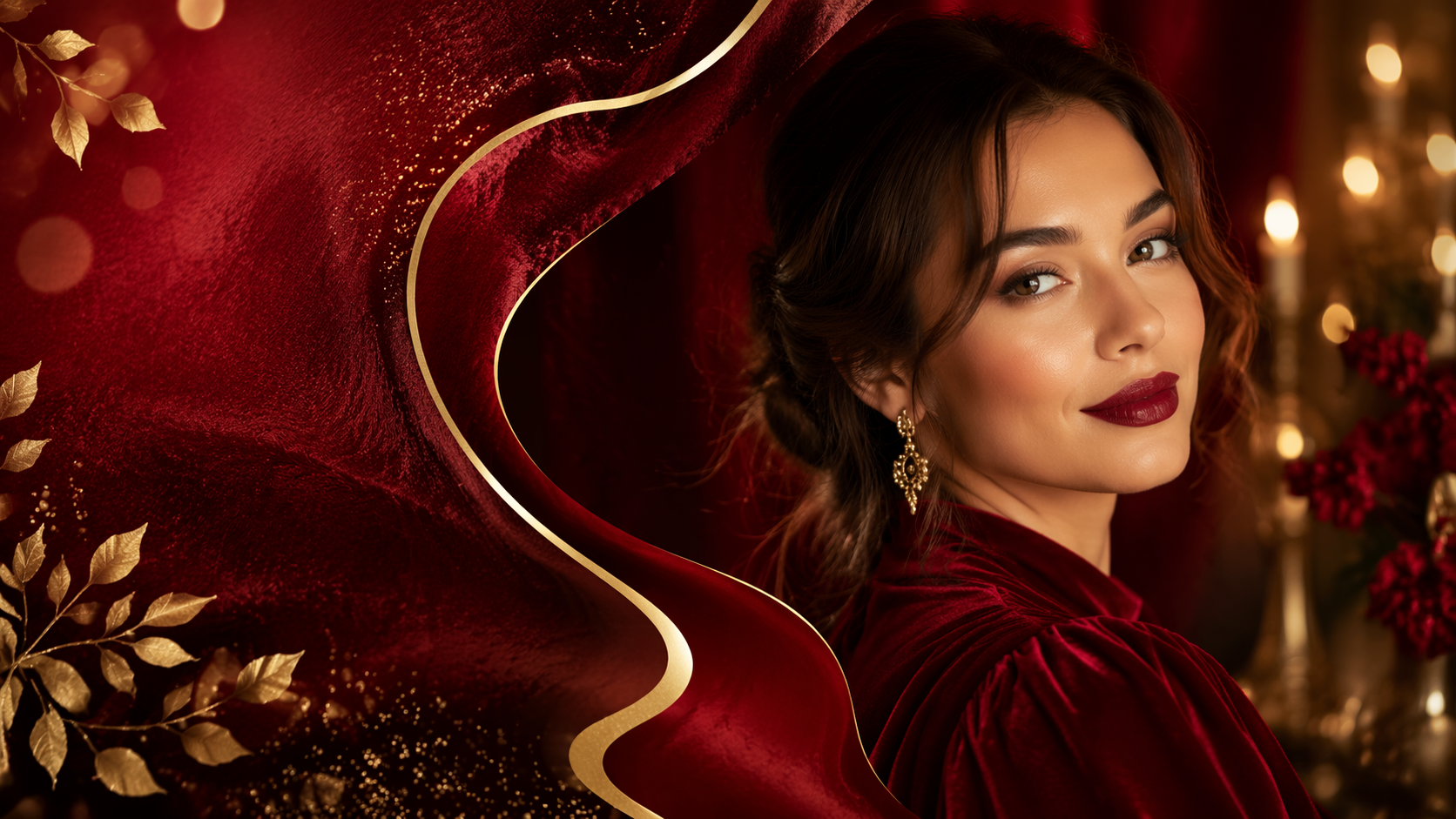 Dreamina Red Velvet Filter prompt example 4: Holiday Velvet Glow