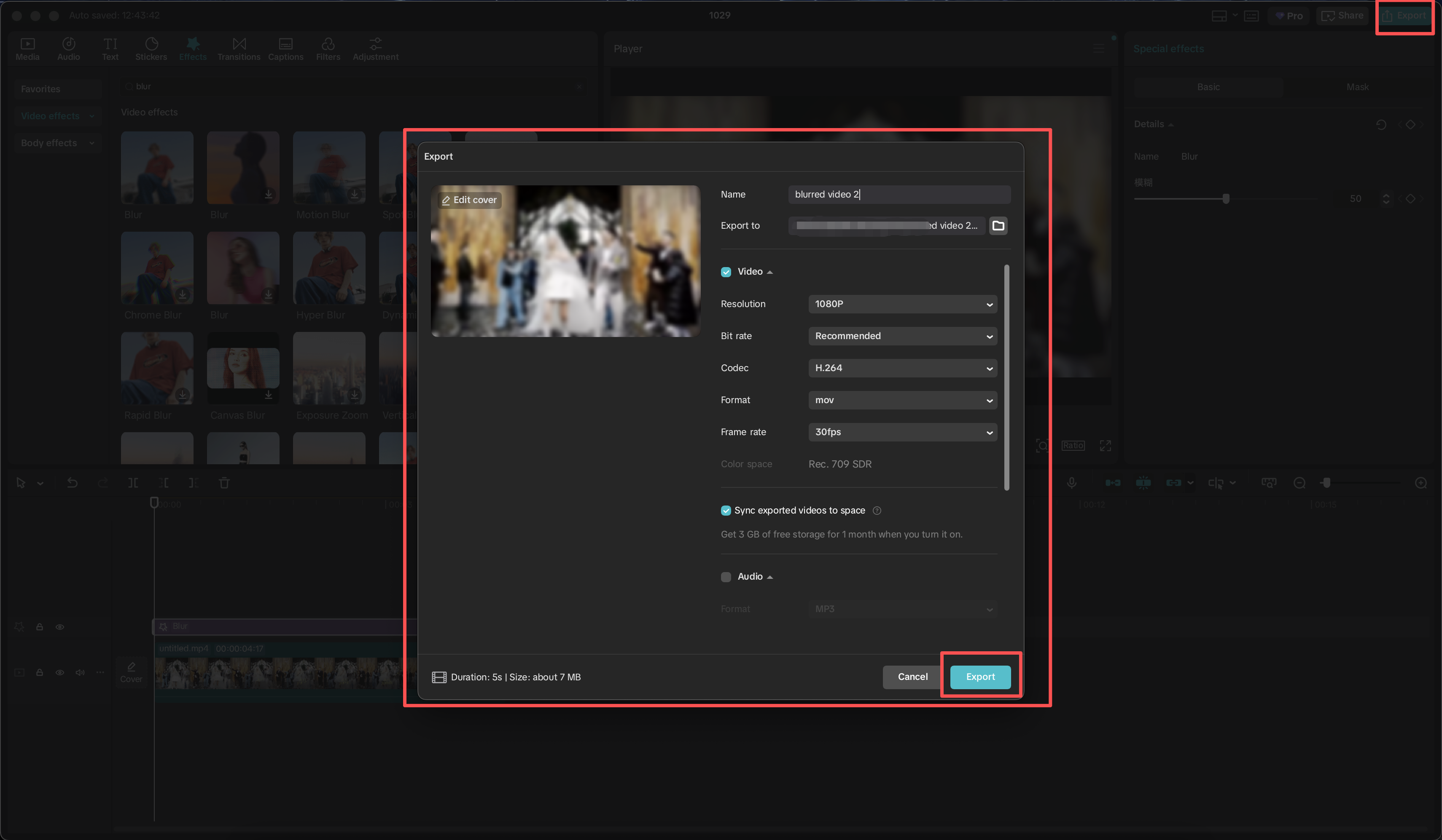 export the video