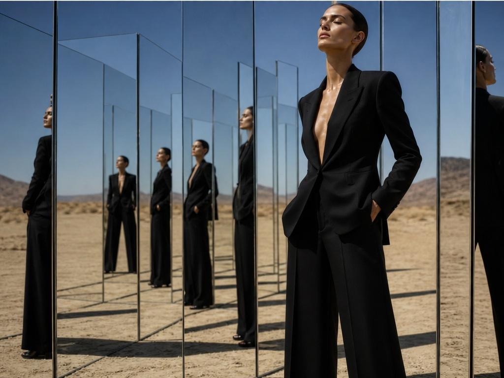 Banana Prompts for AI Image Creation prompt example 6 - Mirrored desert fashion
