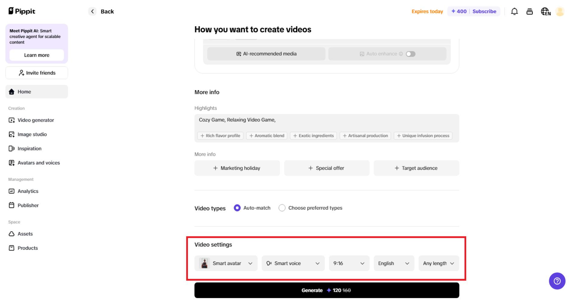 Altere as configurações do vídeo conforme sua preferência.