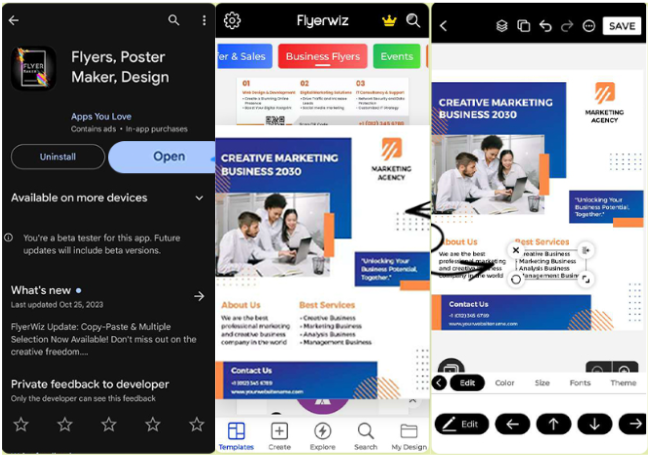 Mostrare come creare un volantino per il business con l'app Flyer Maker