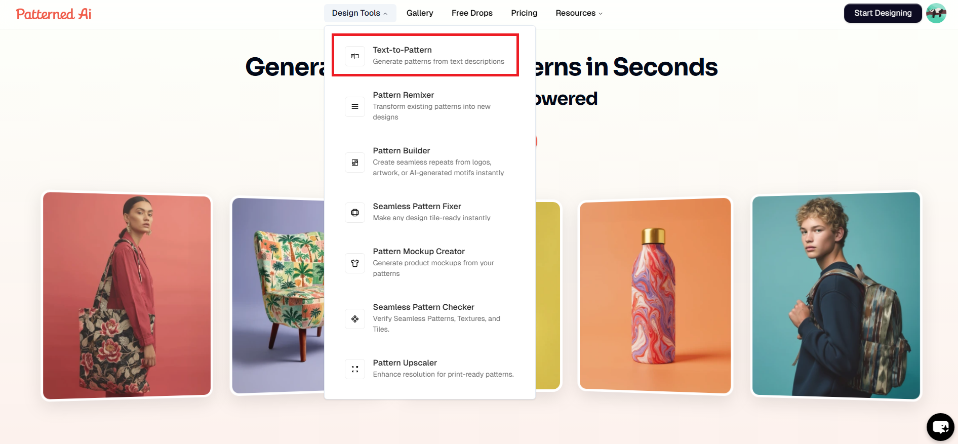 Open Patterned AI and launch the text-to-pattern tool